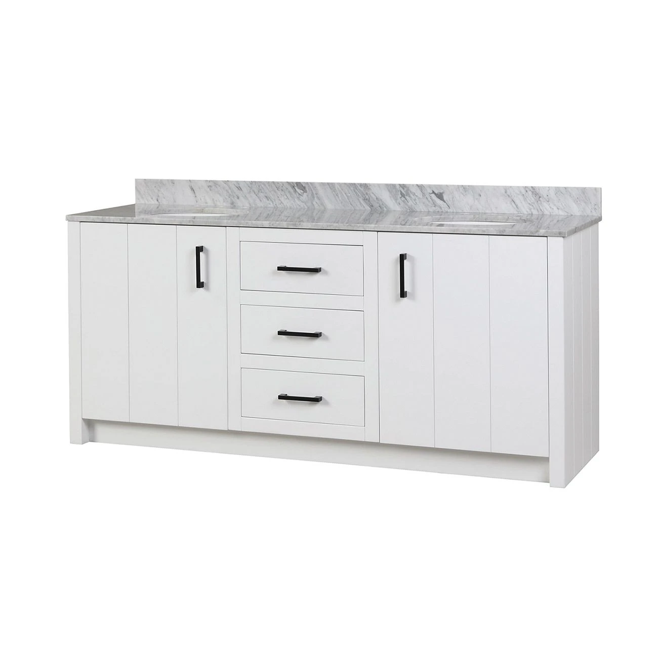 Cora 72 Inch Solid Oak Bathroom Vanity With Oval Undermount Sinks - White - Image 2