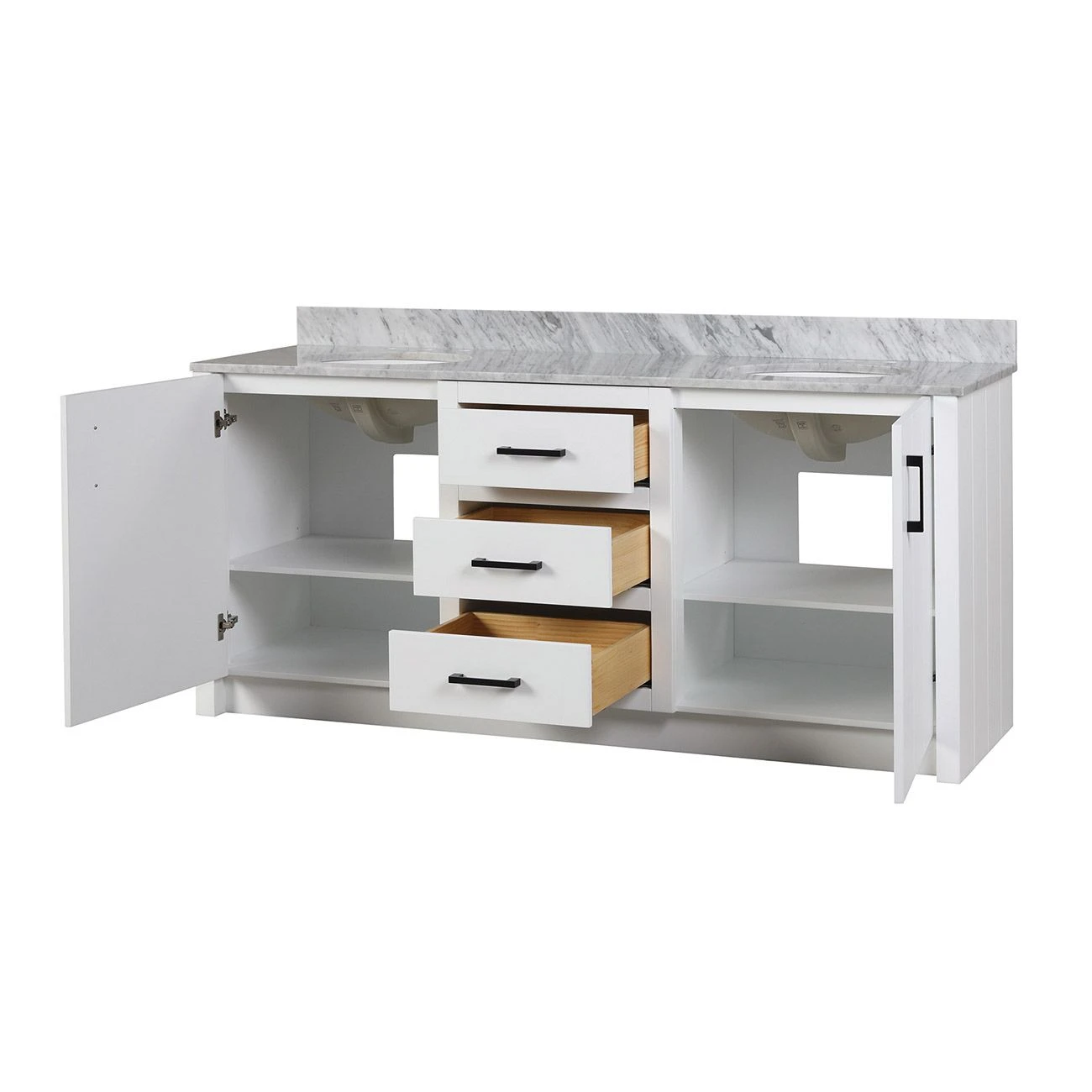 Cora 72 Inch Solid Oak Bathroom Vanity With Oval Undermount Sinks - White - Image 3