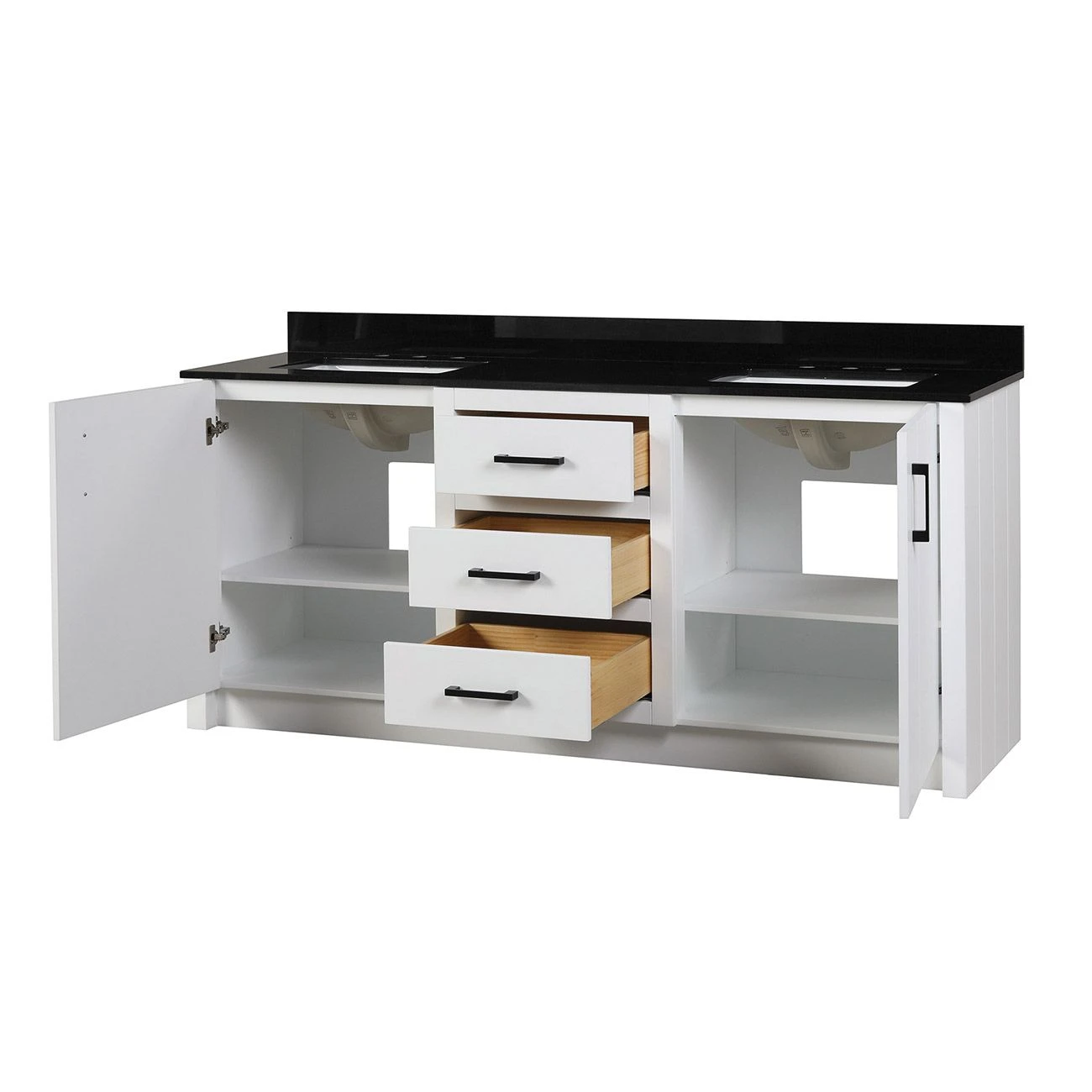 Cora 72 Inch Solid Oak Bathroom Vanity With Rectangular Undermount Sinks - White - Image 3