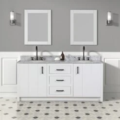 Cora 72 Inch Solid Oak Bathroom Vanity With Oval Undermount Sinks - White