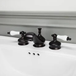 Widespread Bathroom Sink Faucet - Porcelain Lever Handles