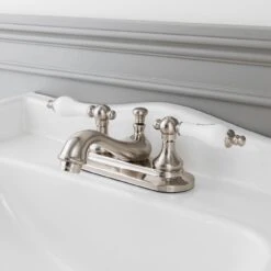 Teapot Centerset Bathroom Sink Faucet - Porcelain Lever Handles
