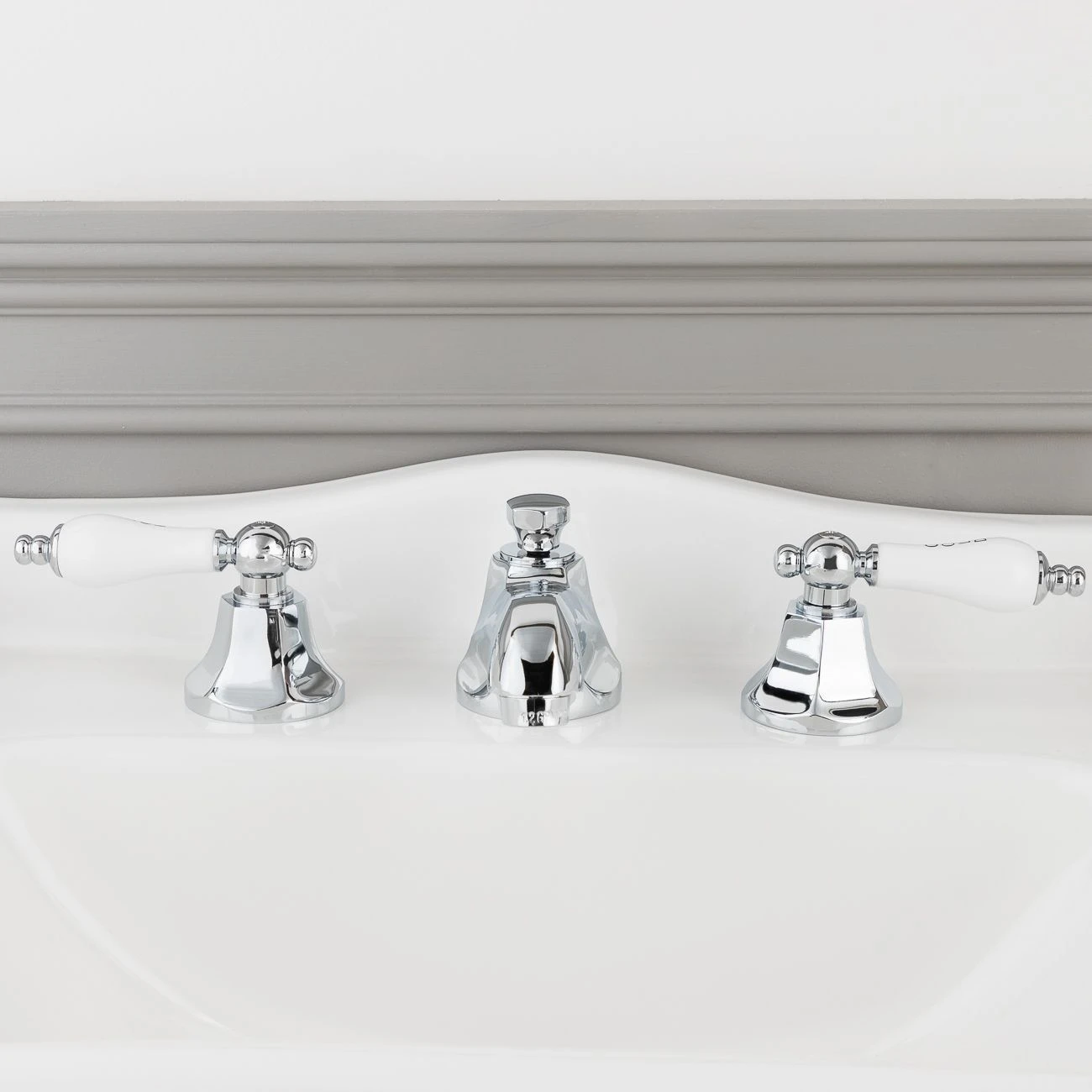 Deco Widespread Bathroom Sink Faucet - Porcelain Lever Handles - Image 2