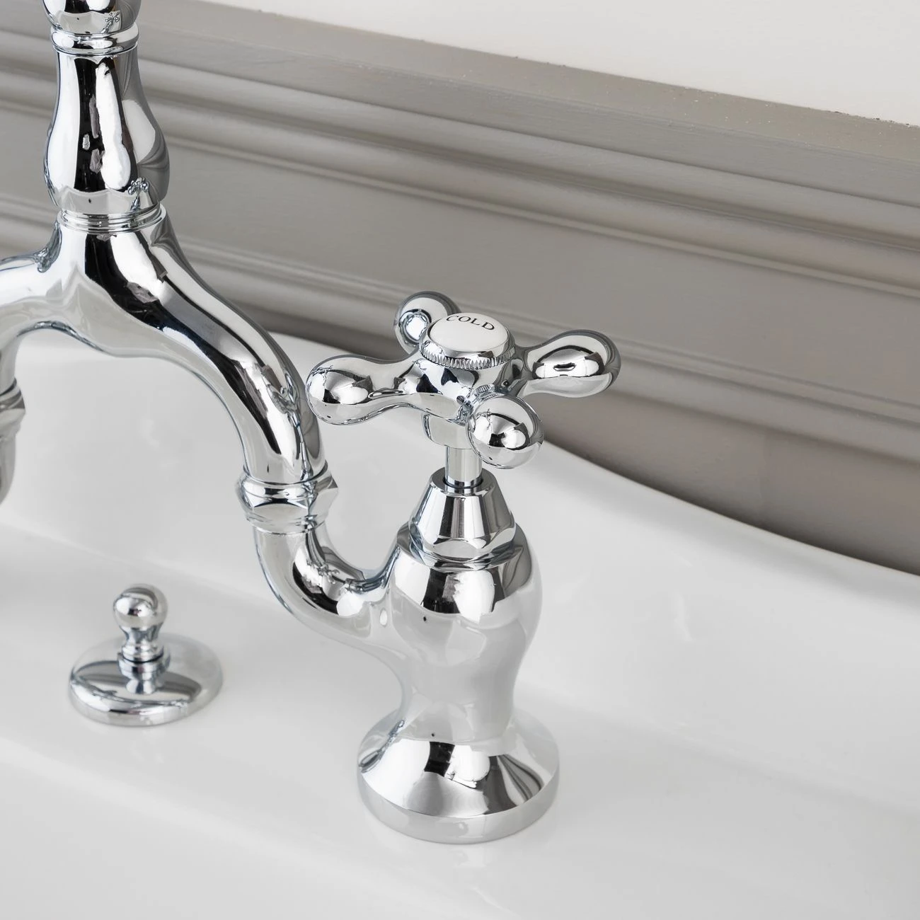High Spout Bridge Style Sink Faucet - Metal Cross Handles - Image 3