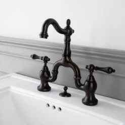 High Spout 8 Inch Bridge Lavatory Faucet - Metal Lever Handles