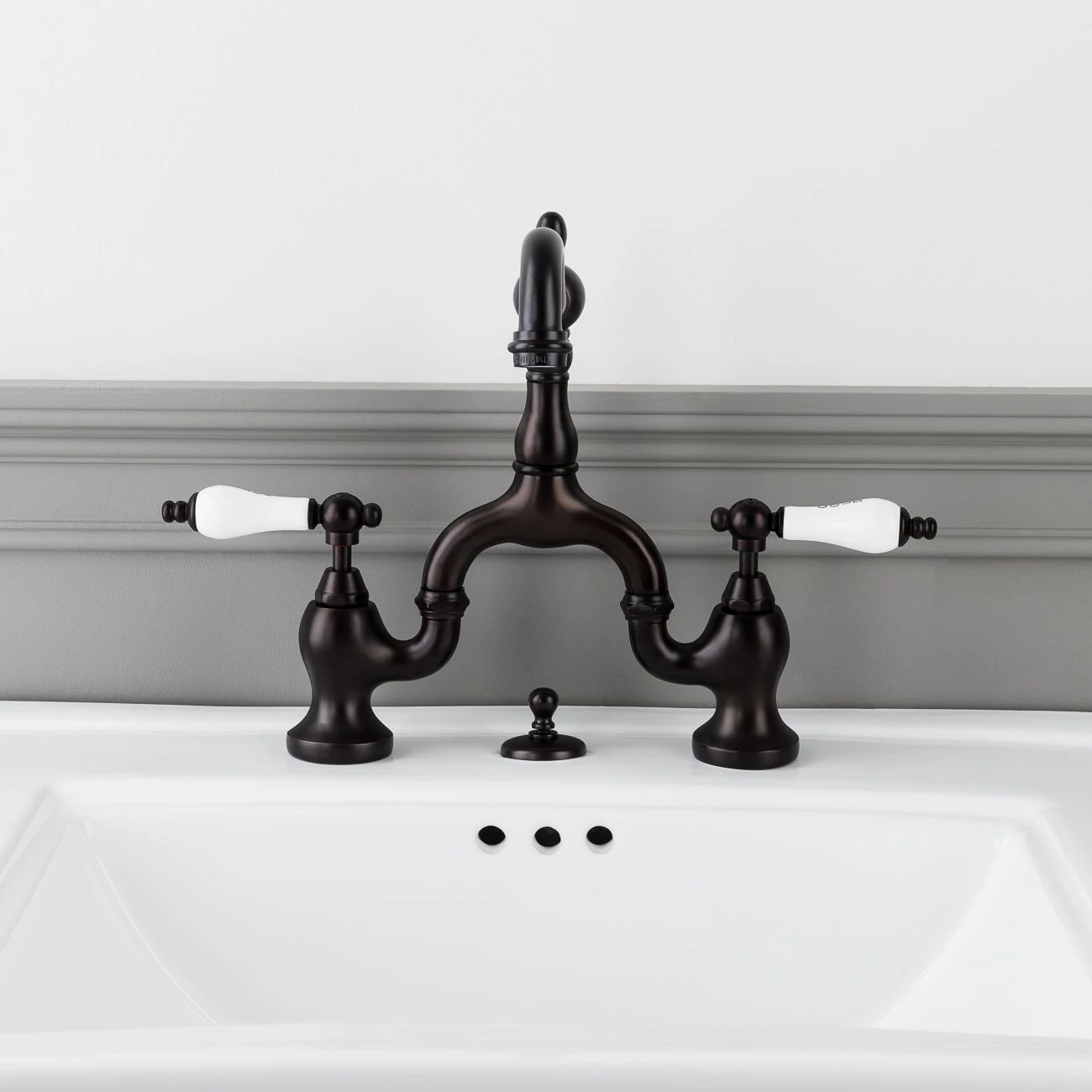 High Spout 8 Inch Bridge Lavatory Faucet - Porcelain Lever Handles - Image 7