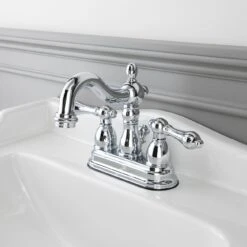 Victorian Centerset Bathroom Faucet With Metal Lever Handles