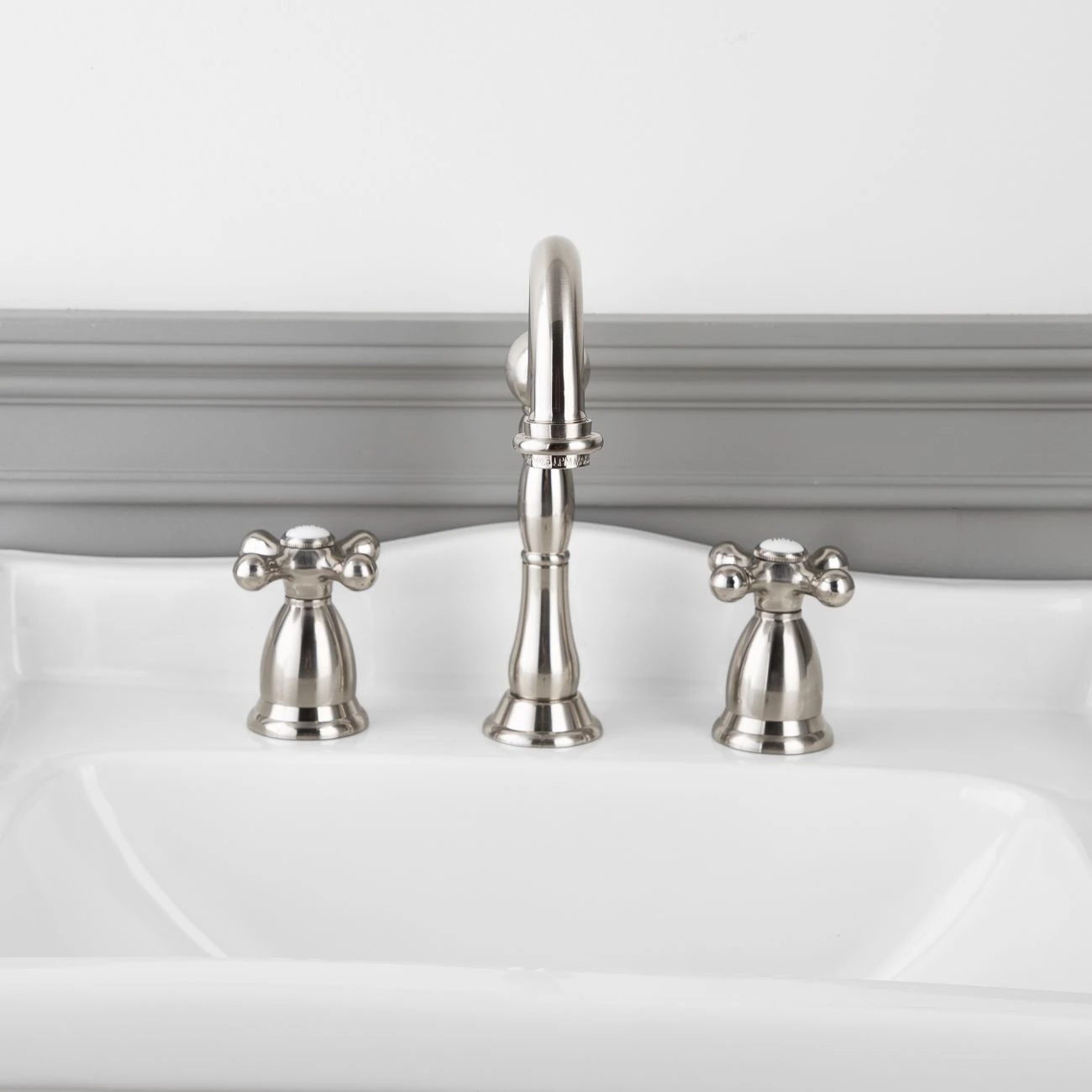Victorian Widespread Bathroom Sink Faucet - Metal Cross Handles - Image 2