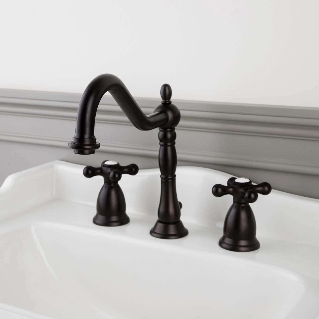 Victorian Widespread Bathroom Sink Faucet - Metal Cross Handles - Image 7