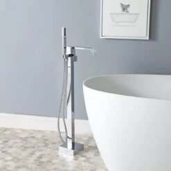 Contemporary Freestanding Waterfall Tub Faucet - Chrome