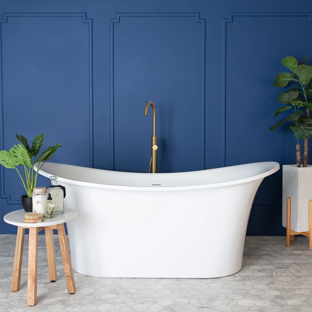 Campbell Acrylic Double Slipper Freestanding Tub - No Faucet Drillings