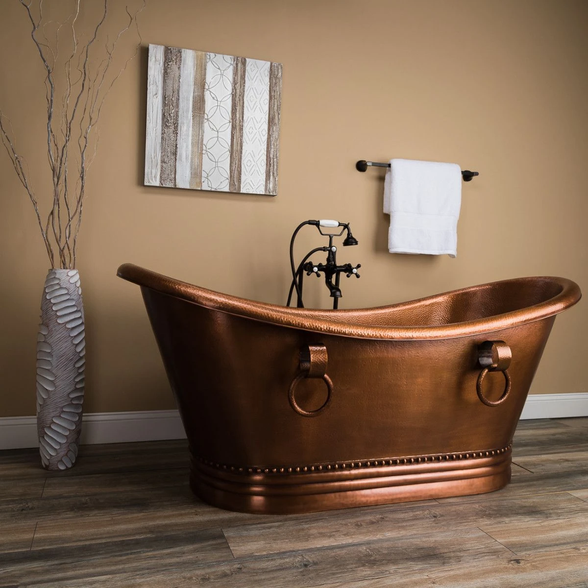 Hadley 71 Inch Copper Freestanding Double Slipper Bathtub - Medium Copper - Image 3