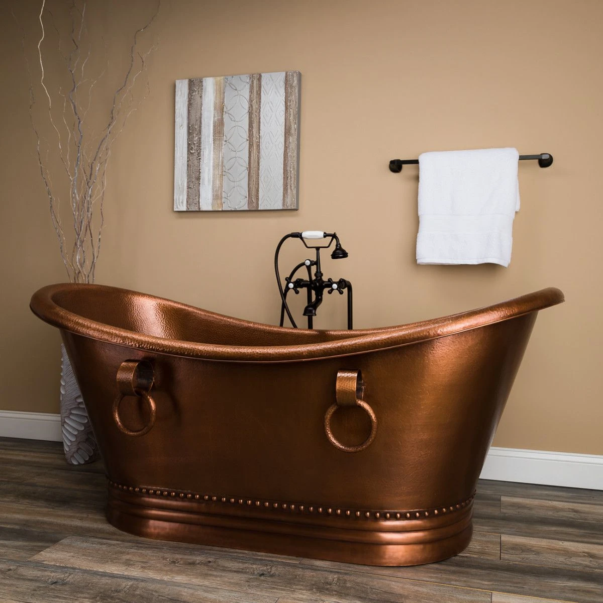 Hadley 71 Inch Copper Freestanding Double Slipper Bathtub - Medium Copper - Image 2