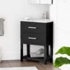 Everett 24 Inch Corner Oak Corner Vanity With Oval Undermount Sink - Black