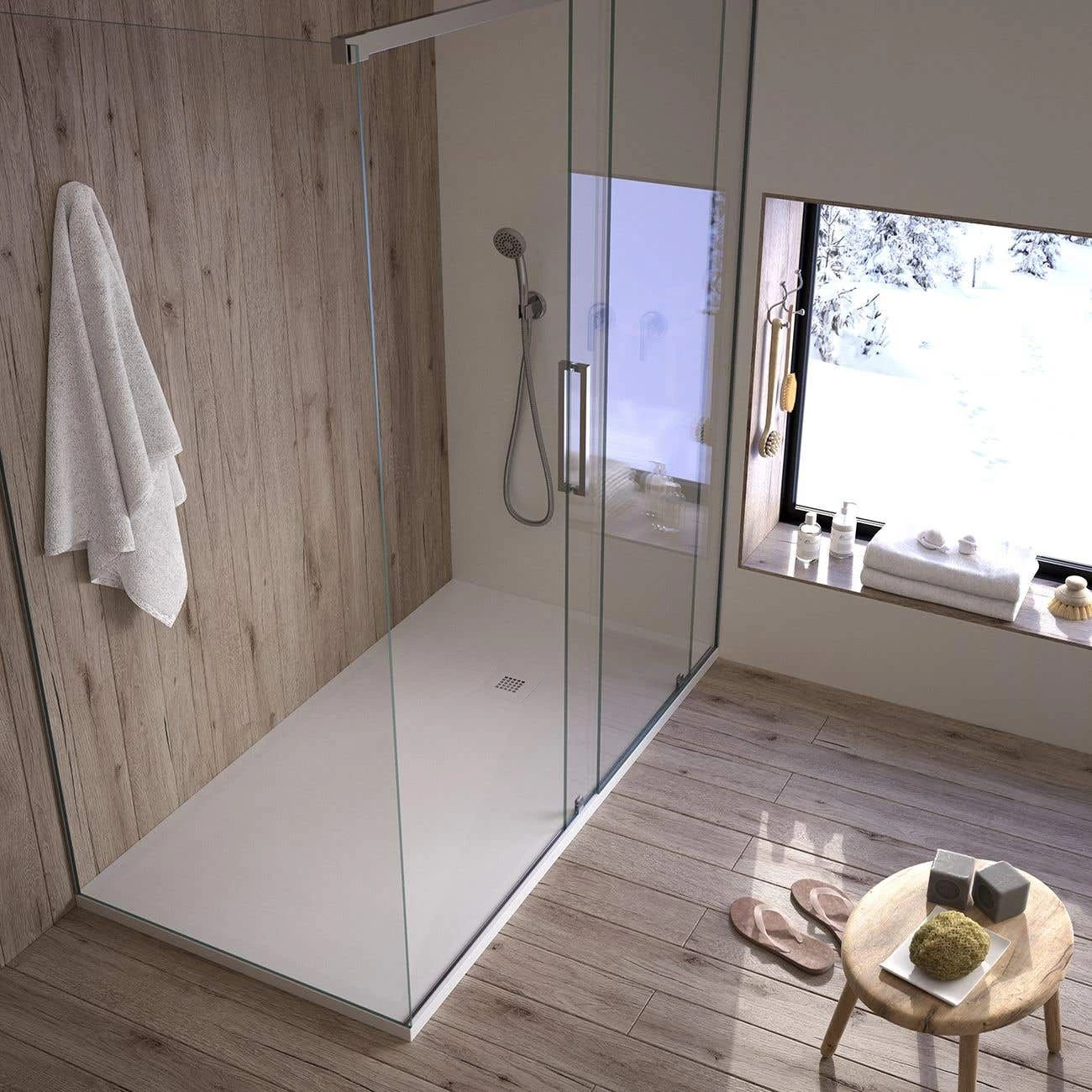 Stone Shower Base - White Smooth