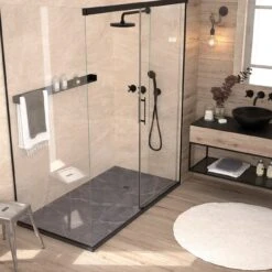 Solid Stone Shower Base - Gray Marble