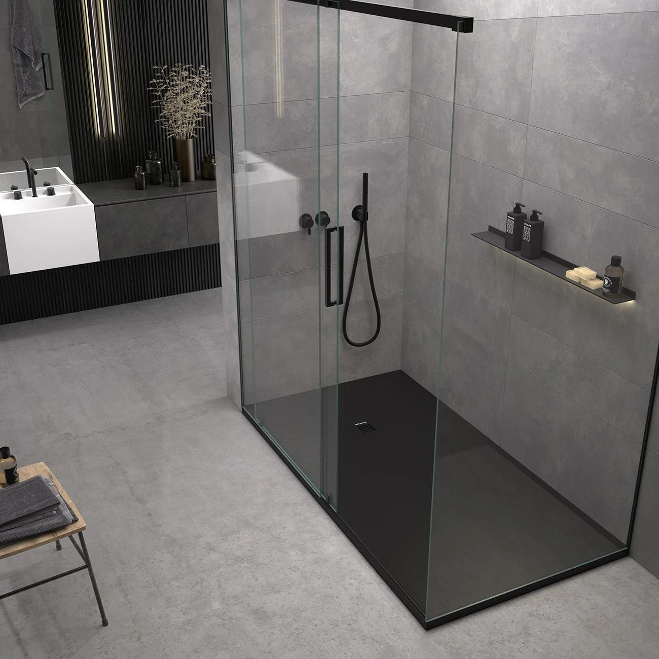 60 X 32 Stone Shower Base - Black