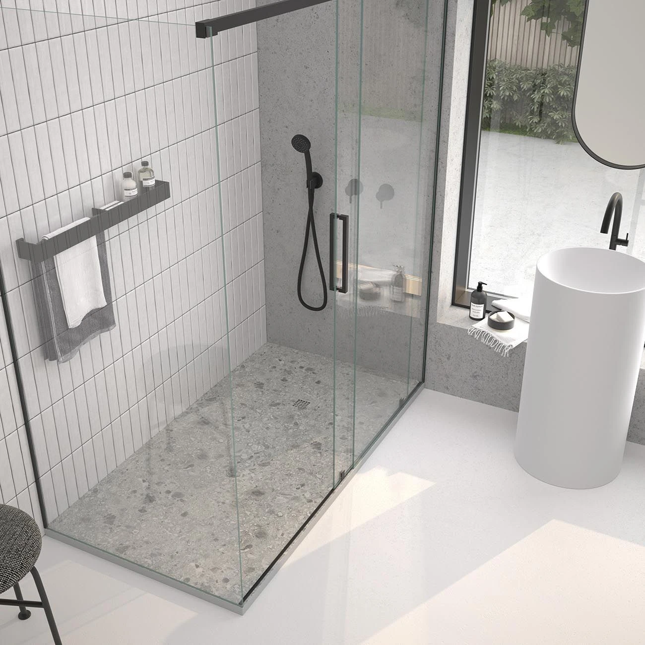 60 X 32 Stone Shower Base - Gray Terrazo