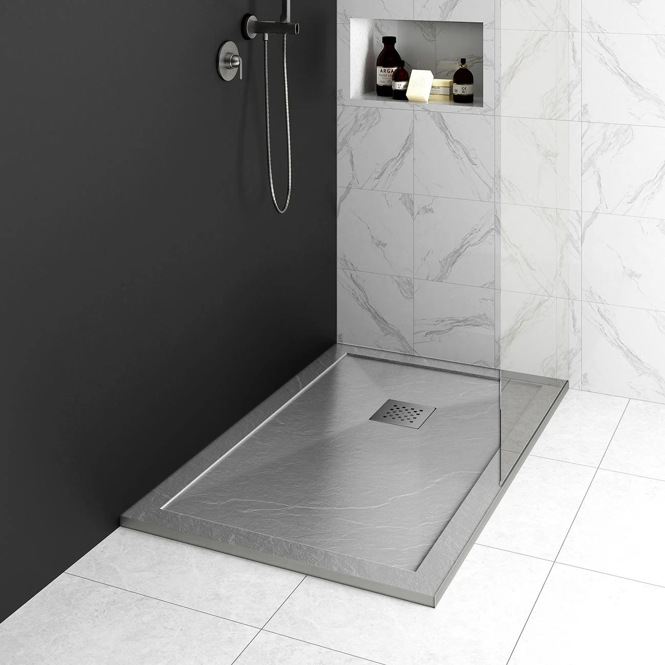 Resin Shower Base With Lip - Slate Gray