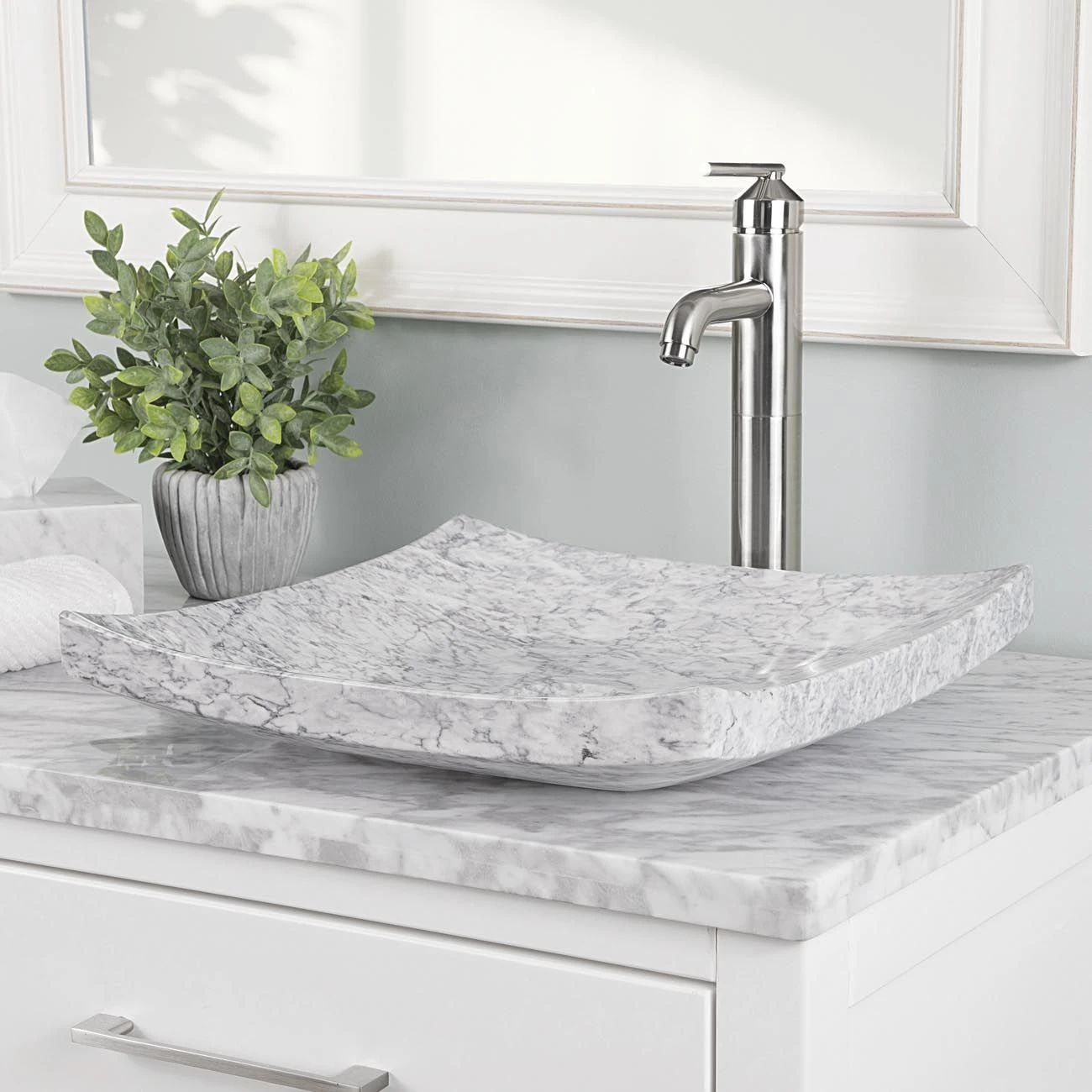 Chloe Cararra White Marble Vessel Bathroom Sink