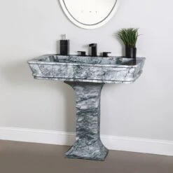 Augusta 36 Inch Polished Carrara Marble Pedestal Sink