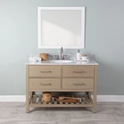 Everett 48 Inch Oak Console Vanity With Oval Undermount Sink - Light Oak