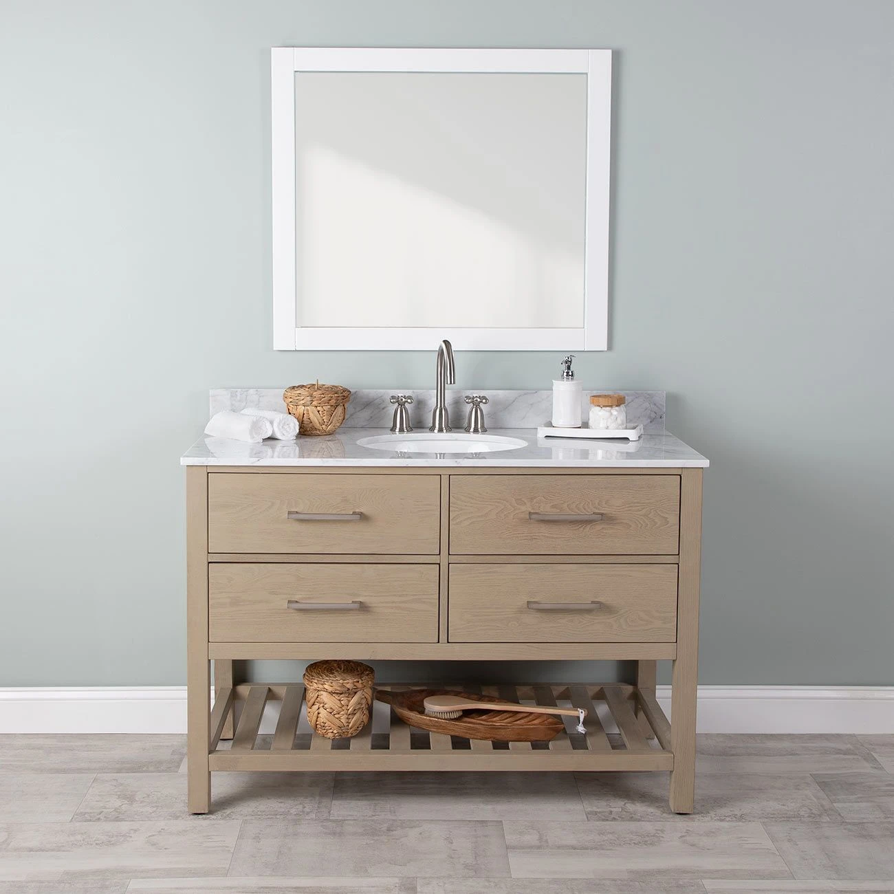 Everett 48 Inch Oak Console Vanity With Oval Undermount Sink - Light Oak