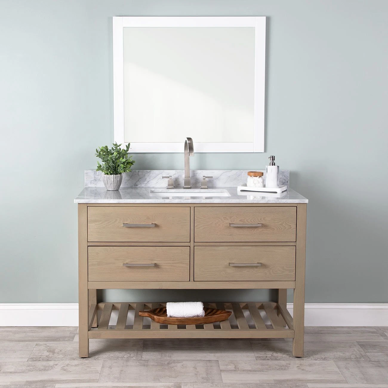 Everett 48 Inch Oak Console Vanity With Rectangular Undermount Sink - Light Oak - Image 7