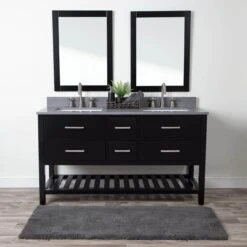 Everett 48 Inch Oak Console Vanity With Rectangular Undermount Sink - Black