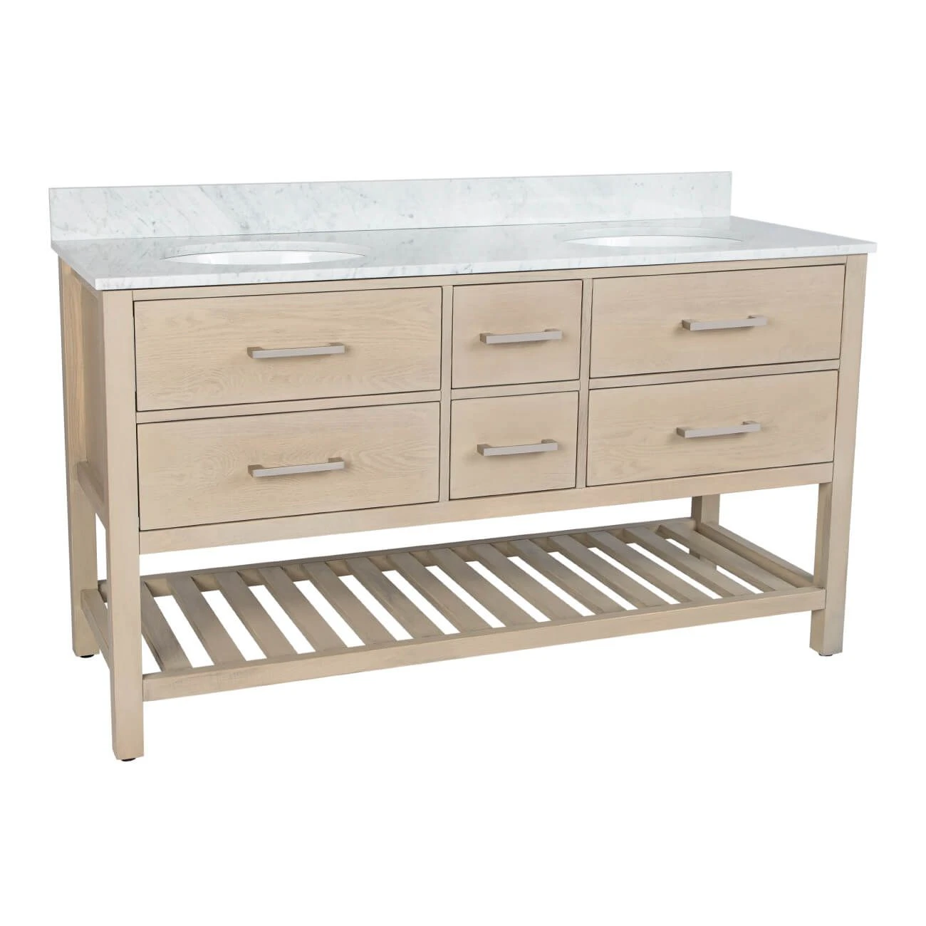 Everett 60 Inch Birch & Oak Console Vanity With Oval Undermount Sinks - Light Oak - Image 2