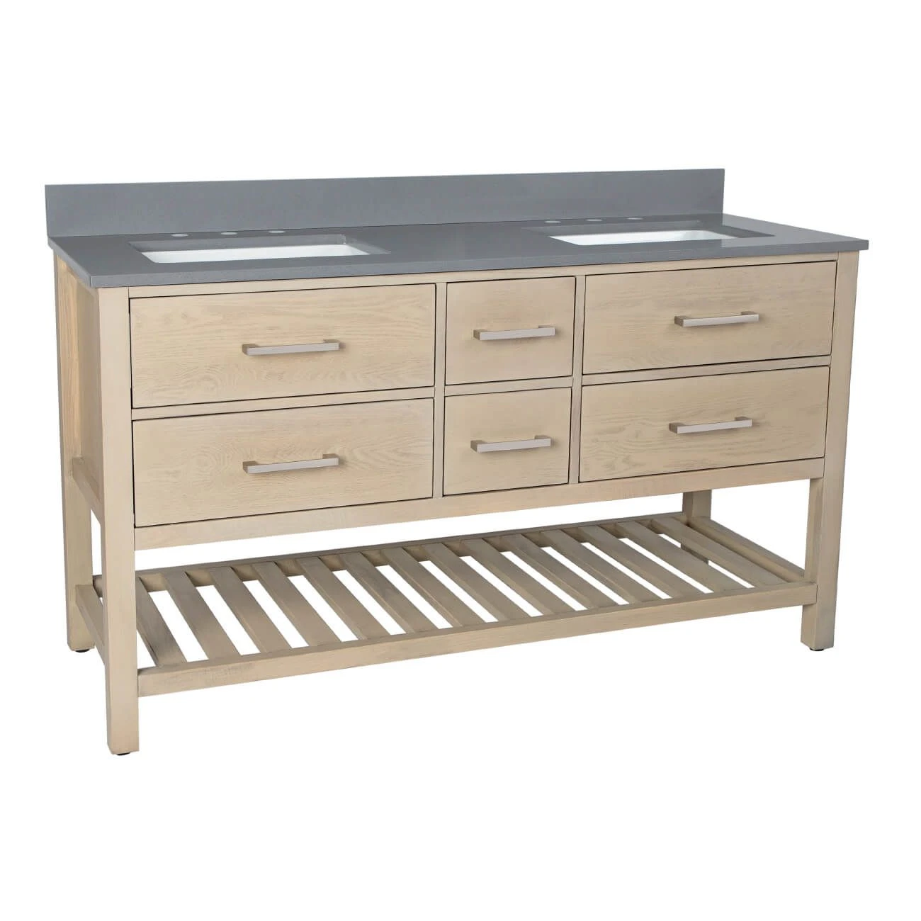 Everett 60 Inch Birch & Oak Console Vanity With Rectangular Undermount Sinks - Light Oak - Image 3