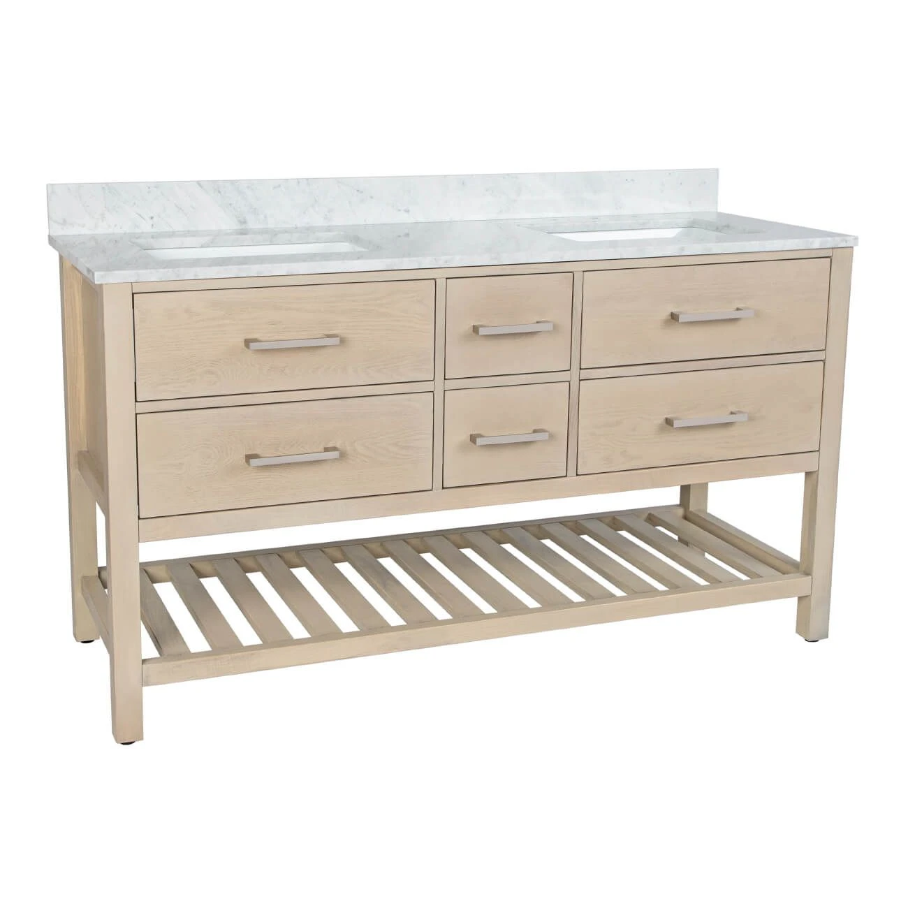 Everett 60 Inch Birch & Oak Console Vanity With Rectangular Undermount Sinks - Light Oak - Image 2