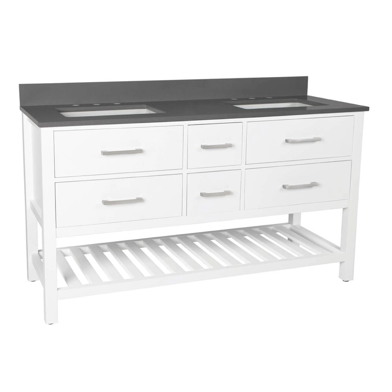 Everett 60 Inch Birch & Oak Console Vanity With Rectangular Undermount Sinks - White - Image 12