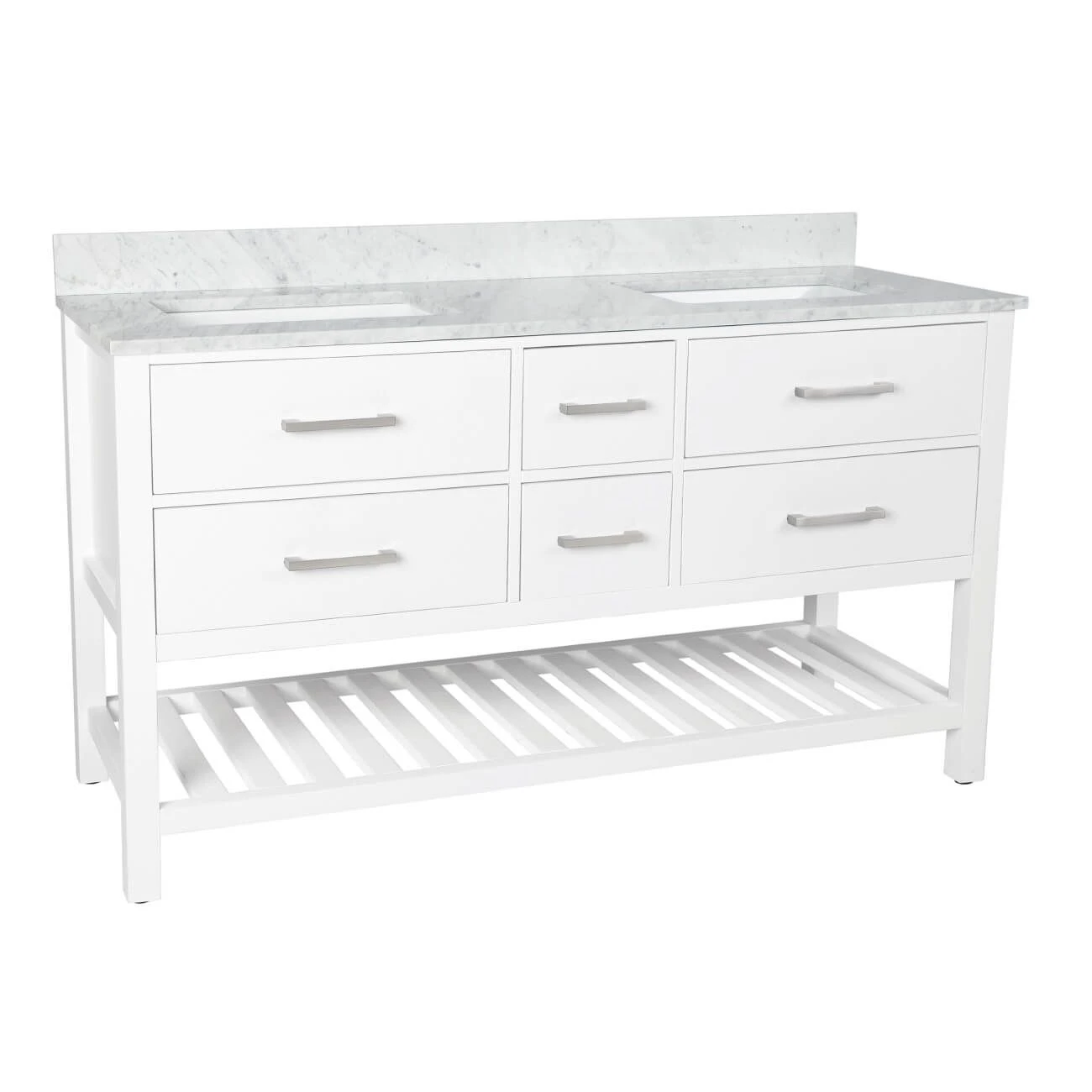 Everett 60 Inch Birch & Oak Console Vanity With Rectangular Undermount Sinks - White - Image 8