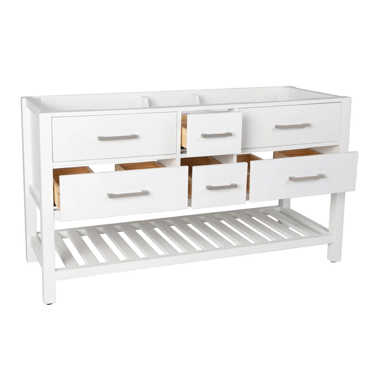 Everett 60 Inch Birch & Oak Console Vanity With Rectangular Undermount Sinks - White - Image 4
