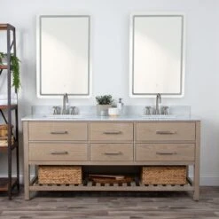 Everett 72 Inch Oak Console Vanity With Rectangular Undermount Sinks - Light Oak
