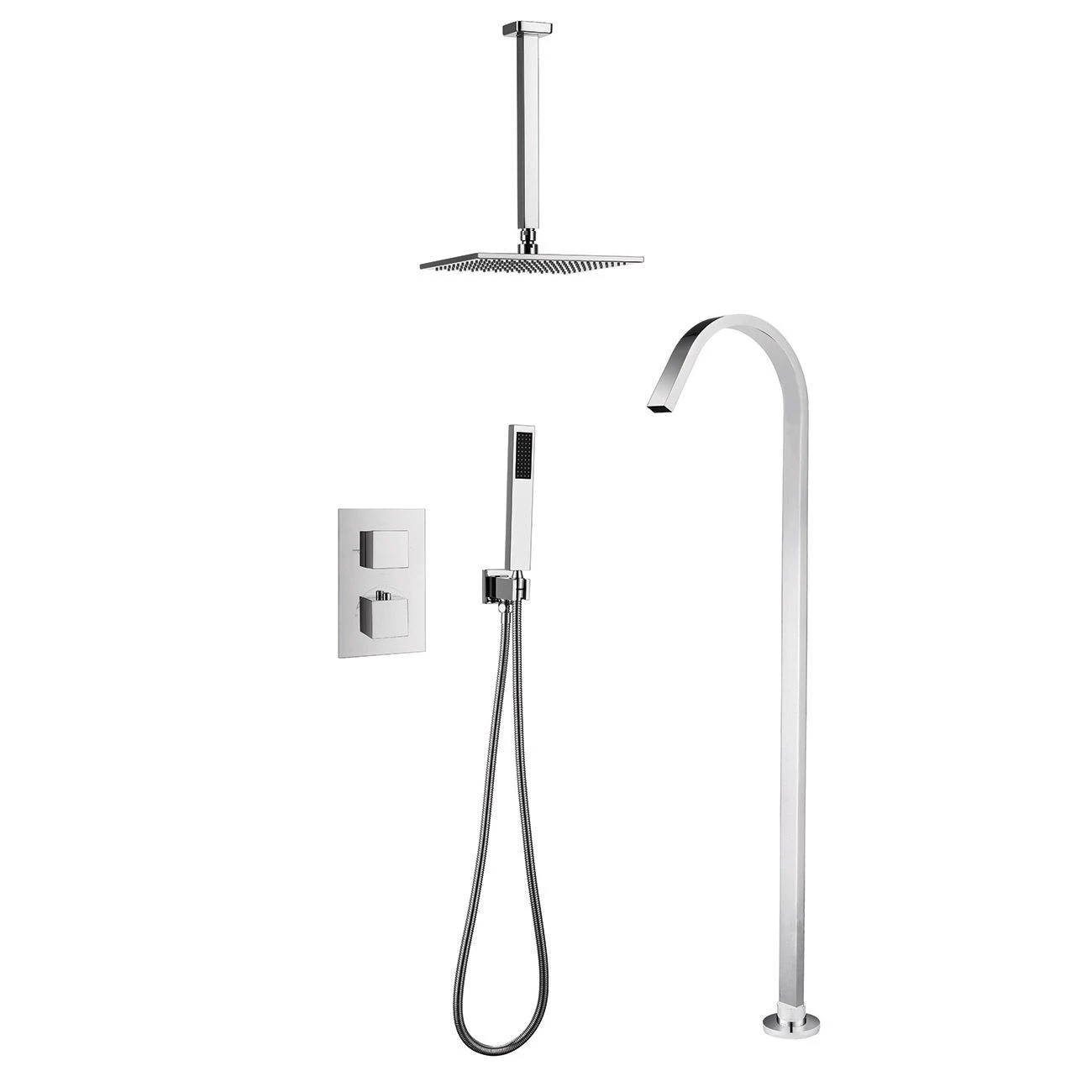 Thermostatic Concealed Tub & Shower Faucet Set With Handheld Shower