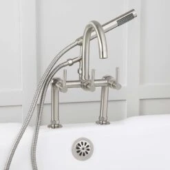 Mason Hill Collection Clawfoot Tub Deck Mount Contemporary Gooseneck Tub Faucet With Handshower