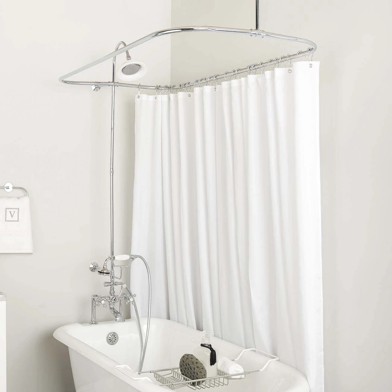 Mason Hill Clawfoot Tub Deck Mount Shower Enclosure With Faucet And Shower Head - Image 5