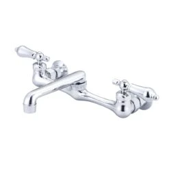 Wall Mount Utility Faucet - Swivel Spout - Metal Lever Handles - Chrome