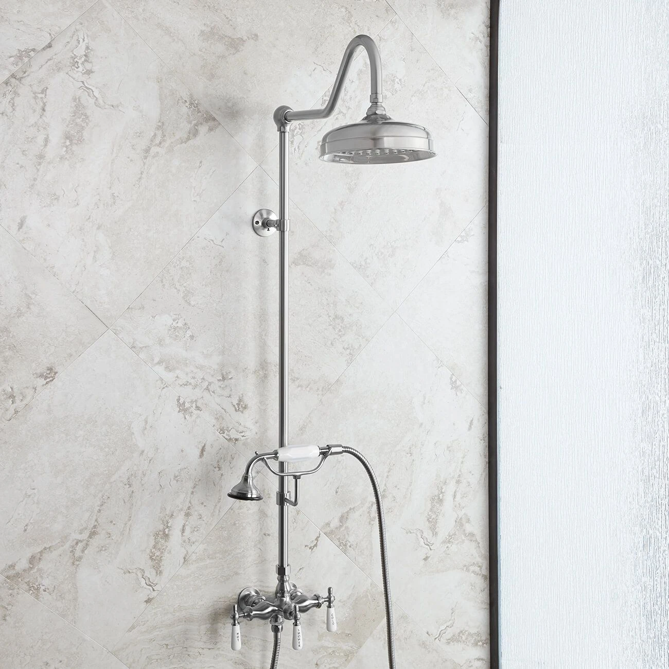 Mason Hill Collection Exposed Porcleain Handle Shower Set With Handshower - Image 2