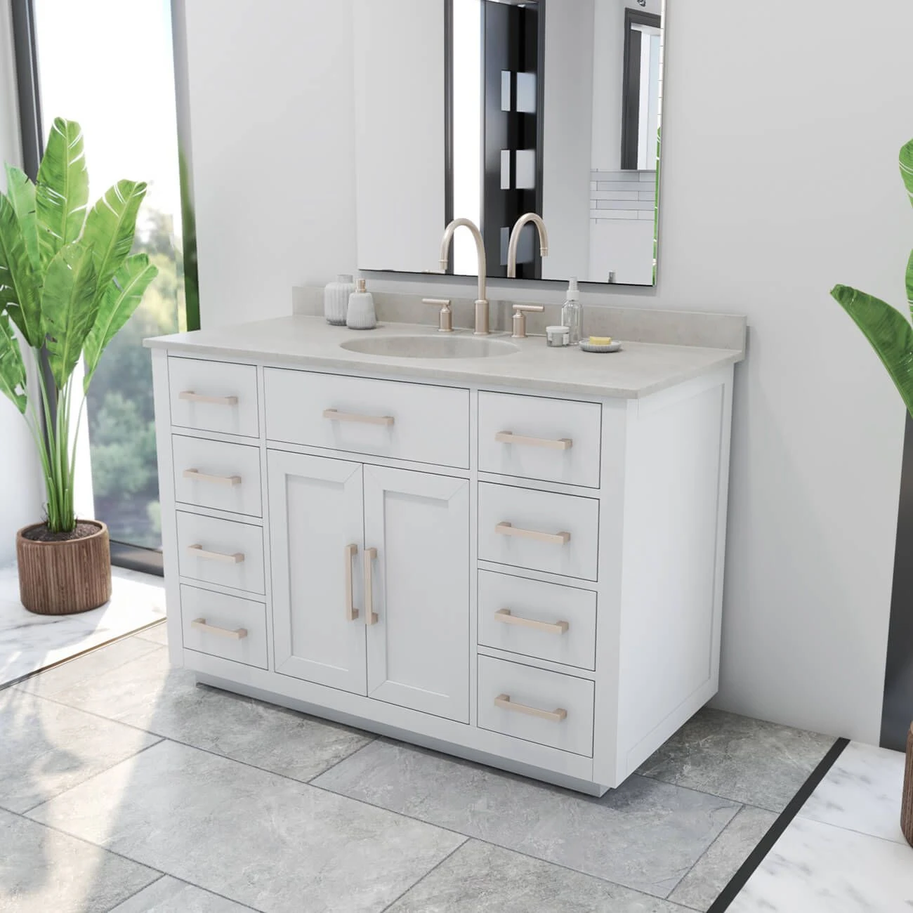 Barrett 48 Inch Oak Vanity With Oval Integral Sink - White - Image 2
