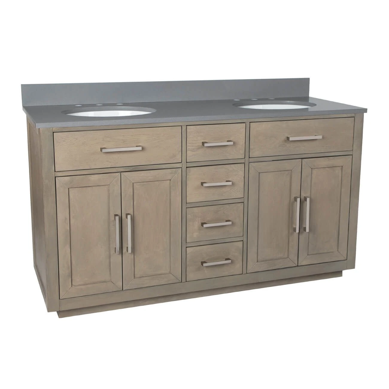 Barrett 60 Inch Oak Vanity With Oval Undermount Sinks - Gray Oak - Image 4