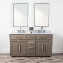 Barrett 60 Inch Oak Vanity With Oval Undermount Sinks - Gray Oak