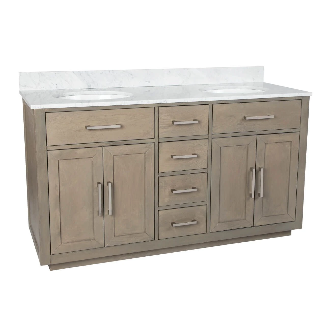 Barrett 60 Inch Oak Vanity With Oval Undermount Sinks - Gray Oak - Image 3