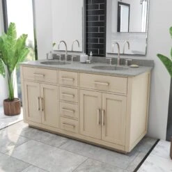 Barrett 60 Inch Oak Vanity With Oval Integral Sinks - Light Oak