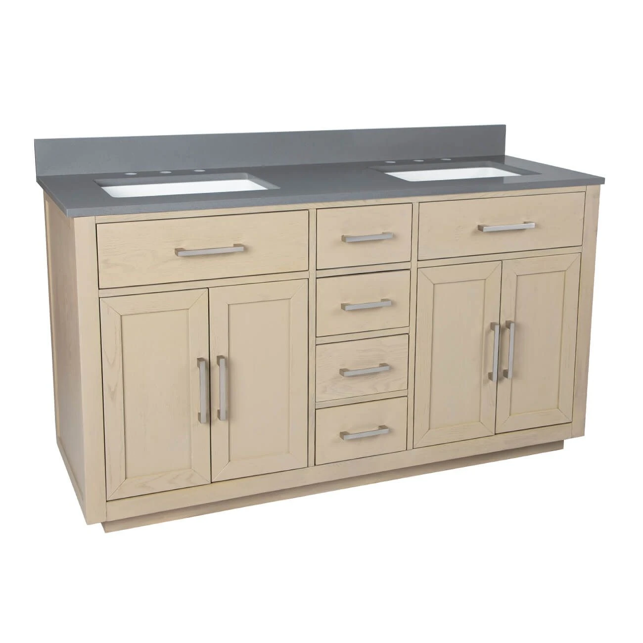 Barrett 60 Inch Oak Vanity With Rectangular Undermount Sinks - Light Oak - Image 8