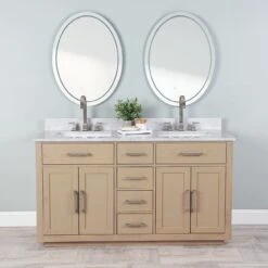 Barrett 60 Inch Oak Vanity With Rectangular Undermount Sinks - Light Oak