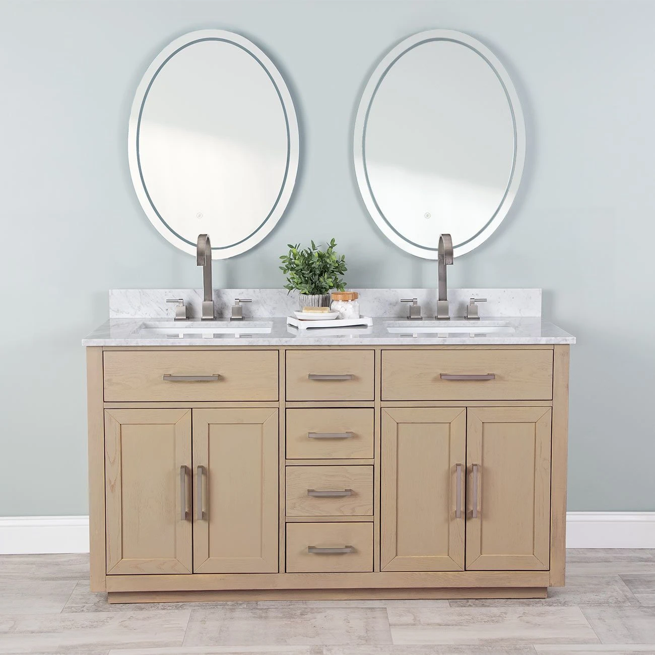 Barrett 60 Inch Oak Vanity With Rectangular Undermount Sinks - Light Oak - Image 6