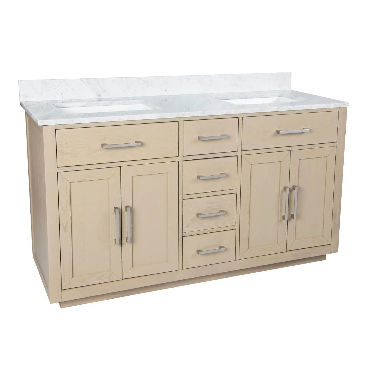 Barrett 60 Inch Oak Vanity With Rectangular Undermount Sinks - Light Oak - Image 7